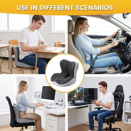 Memory Foam Seat Cushion for Office Chair - Sciatica Pain Relief Coccyx Cushion for Tailbone Pain - Orthopedic Gel Seat Cushion for Car & Desk - Non-Slip Bottom with Breathable Cover - Black-Gray - Size 38cm*38.5cm*33cm