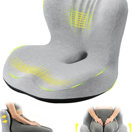 Memory Foam Seat Cushion for Office Chair - Sciatica Pain Relief Coccyx Cushion for Tailbone Pain - Orthopedic Gel Seat Cushion for Car & Desk - Non-Slip Bottom with Breathable Cover - Light Gray - Size 38cm*38.5cm*33cm