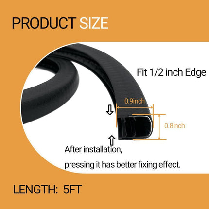 U-Shape Edge Banding - Fits 1/2" Edge, Rubber Trim for Sharp/Rough Surfaces, Veneer, Sheet Metal, Tables, Cars, Trucks, Boats & More - Black - Size 5 FT