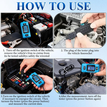 Automotive Circuit Fault Probe Tester, 20A 48V-High-Precision Current Tester, 2-in-1 Wire Tracer Short Finder, Car Relay Fuse Checker with LED Display & Front Light