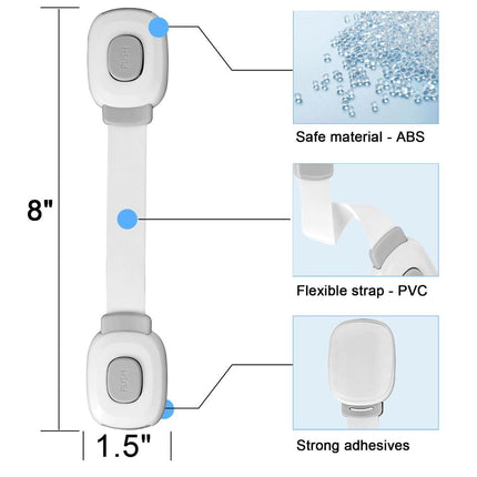 2 Pack Cabinet Locks, Child Safety Cabinet Proofing -Child Safety Strap Locks Adhesive Drawer Fridge Ovens Door Toilet Latches No Drill Multi-Purpose for Furniture Kitchen Lock - Gray