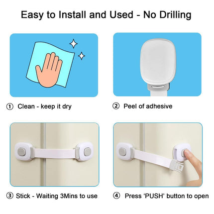 2 Pack Cabinet Locks, Child Safety Cabinet Proofing -Child Safety Strap Locks Adhesive Drawer Fridge Ovens Door Toilet Latches No Drill Multi-Purpose for Furniture Kitchen Lock - Gray