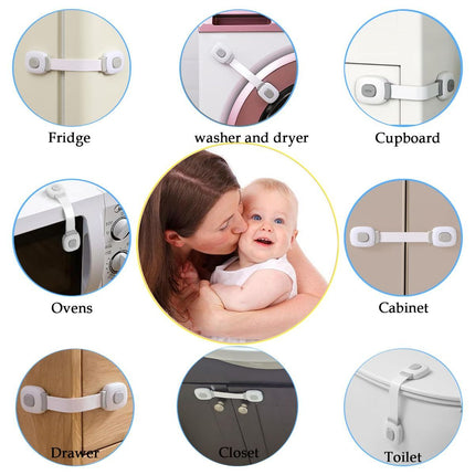 4 Pack Cabinet Locks, Child Safety Cabinet Proofing -Child Safety Strap Locks Adhesive Drawer Fridge Ovens Door Toilet Latches No Drill Multi-Purpose for Furniture Kitchen Lock - Gray