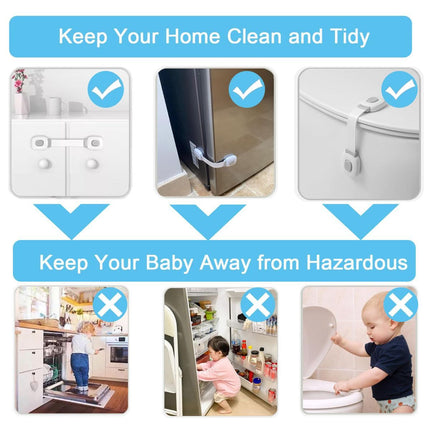 4 Pack Cabinet Locks, Child Safety Cabinet Proofing -Child Safety Strap Locks Adhesive Drawer Fridge Ovens Door Toilet Latches No Drill Multi-Purpose for Furniture Kitchen Lock - Gray