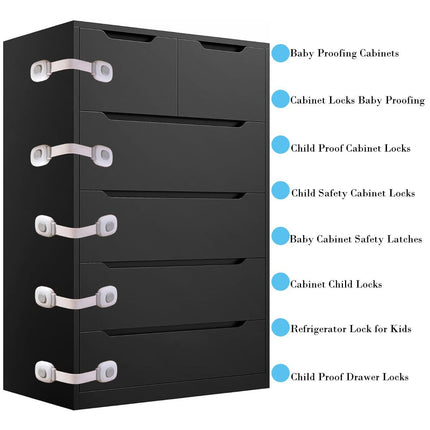4 Pack Cabinet Locks, Child Safety Cabinet Proofing -Child Safety Strap Locks Adhesive Drawer Fridge Ovens Door Toilet Latches No Drill Multi-Purpose for Furniture Kitchen Lock - Gray