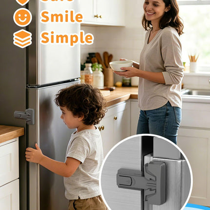 Child Safety Fridge Lock, Auto-Lock, Gray, 2-Pack | 3M adhesive with clean removal. One-hand open, self-locking. For single-door fridges. Keeps toddlers and pets out - Gray - Size 2 Pack