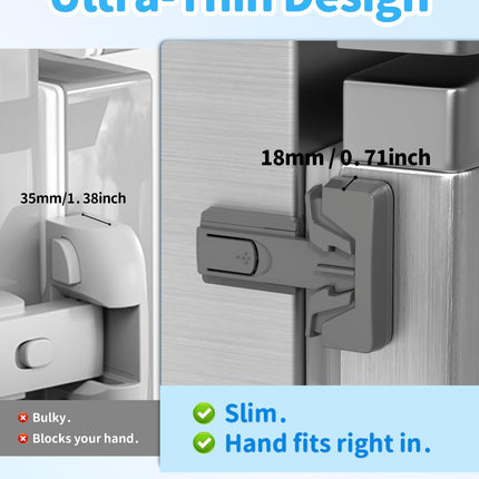 Child Safety Fridge Lock, Auto-Lock, Gray, 2-Pack | 3M adhesive with clean removal. One-hand open, self-locking. For single-door fridges. Keeps toddlers and pets out - Gray - Size 2 Pack