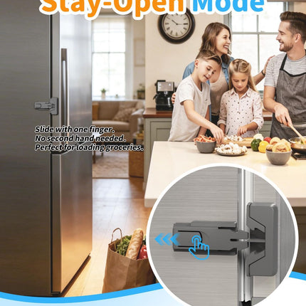 Child Safety Fridge Lock, Auto-Lock, Gray, 2-Pack | 3M adhesive with clean removal. One-hand open, self-locking. For single-door fridges. Keeps toddlers and pets out - Gray - Size 2 Pack