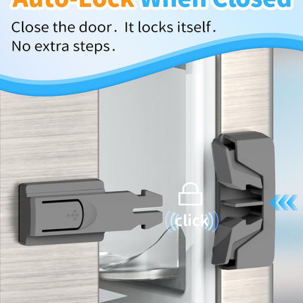 Child Safety Fridge Lock, Auto-Lock, Gray, 2-Pack | 3M adhesive with clean removal. One-hand open, self-locking. For single-door fridges. Keeps toddlers and pets out - White - Size 2 Pack