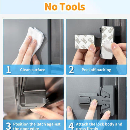 Child Safety Fridge Lock, Auto-Lock, Gray, 2-Pack | 3M adhesive with clean removal. One-hand open, self-locking. For single-door fridges. Keeps toddlers and pets out - White - Size 2 Pack