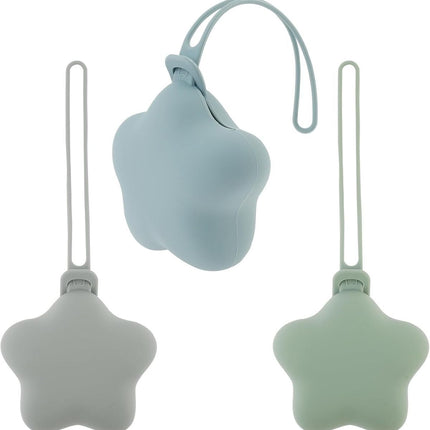3Pcs Pacifier Holder Case, Safe and Soft Material Pacifier Pouch, Food Grade Silicone Pacifier Case, Star Shape, Protective Pacifier Storage Case for Diaper Bag Stroller - Blue-Grey-Green - Size 95mm
