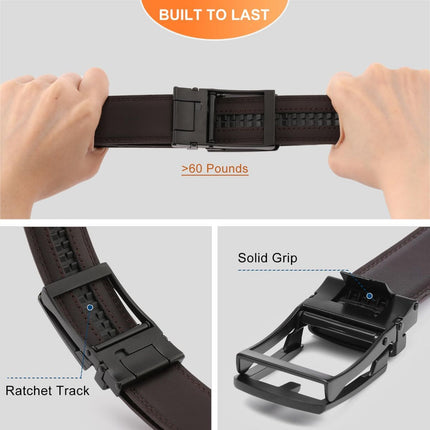 Ratchet Belt for Men Genuine Leather - Micro-Adjust Buckle Trim to Fit Dress Belt Casual to Formal Gift Boxed - Basic Black - Brown - Size 28"-44" Waist Adjustable