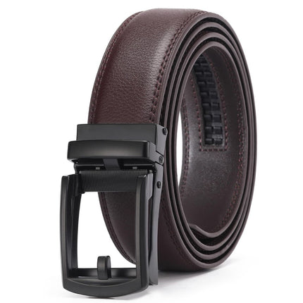 Ratchet Belt for Men Genuine Leather - Micro-Adjust Buckle Trim to Fit Dress Belt Casual to Formal Gift Boxed - Basic Black - Brown - Size 34"-42" Waist Adjustable
