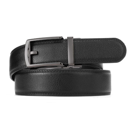 Ratchet Belt for Men Genuine Leather - Micro-Adjust Buckle Trim to Fit Dress Belt Casual to Formal Gift Boxed - Basic Gun - Black - Size 28"-44" Waist Adjustable