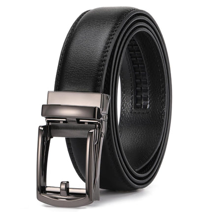 Ratchet Belt for Men Genuine Leather - Micro-Adjust Buckle Trim to Fit Dress Belt Casual to Formal Gift Boxed - Basic Gun - Black - Size 34"-42" Waist Adjustable