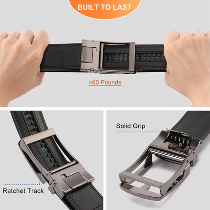 Ratchet Belt for Men Genuine Leather - Micro-Adjust Buckle Trim to Fit Dress Belt Casual to Formal Gift Boxed - Basic Gun - Black - Size 34"-42" Waist Adjustable