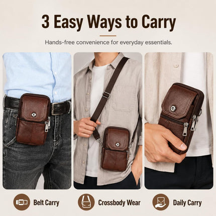 Leather Cigarette First Layer Cowhide Material Lighter Holder Leather Cigarette Case Stylus Belt Clip Case Crossbody Bag Wallet Purse Cell Phone Pouch - Brown - Size 19cm*11cm