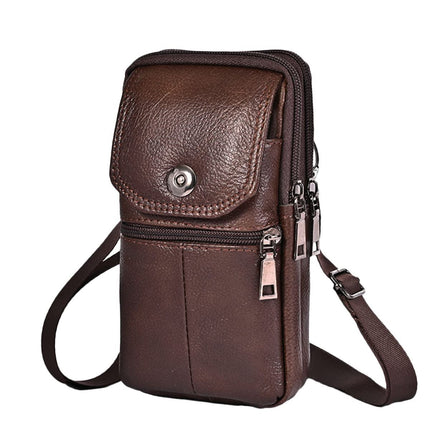 Leather Cigarette First Layer Cowhide Material Lighter Holder Leather Cigarette Case Stylus Belt Clip Case Crossbody Bag Wallet Purse Cell Phone Pouch - Dark Brown - Size 19cm*11cm