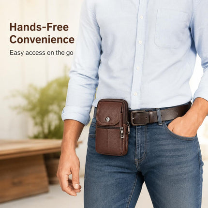 Leather Cigarette First Layer Cowhide Material Lighter Holder Leather Cigarette Case Stylus Belt Clip Case Crossbody Bag Wallet Purse Cell Phone Pouch - Dark Brown - Size 19cm*11cm