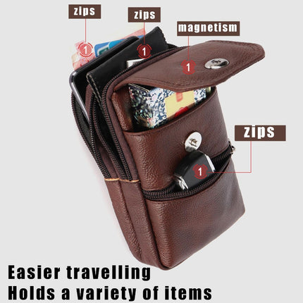 Leather Cigarette First Layer Cowhide Material Lighter Holder Leather Cigarette Case Stylus Belt Clip Case Crossbody Bag Wallet Purse Cell Phone Pouch - Dark Brown - Size 19cm*11cm