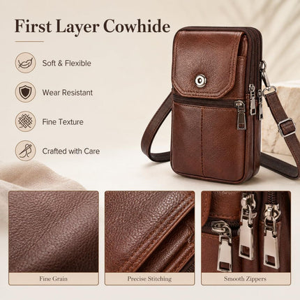 Leather Cigarette First Layer Cowhide Material Lighter Holder Leather Cigarette Case Stylus Belt Clip Case Crossbody Bag Wallet Purse Cell Phone Pouch - Dark Brown - Size 19cm*11cm