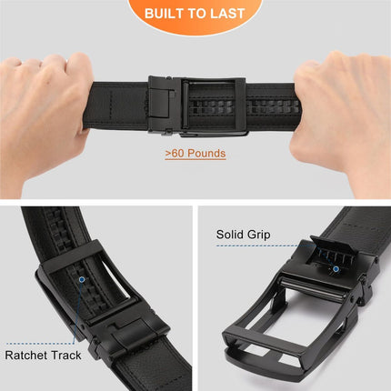 Ratchet Belt for Men Genuine Leather - Micro-Adjust Buckle Trim to Fit Dress Belt Casual to Formal Gift Boxed - Basic Black - Black - Size 28"-44" Waist Adjustable