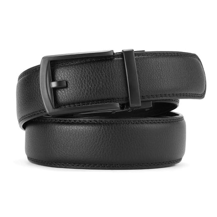 Ratchet Belt for Men Genuine Leather - Micro-Adjust Buckle Trim to Fit Dress Belt Casual to Formal Gift Boxed - Basic Black - Black - Size 34"-42" Waist Adjustable
