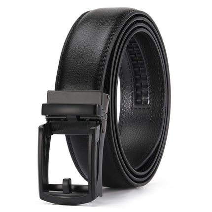 Ratchet Belt for Men Genuine Leather - Micro-Adjust Buckle Trim to Fit Dress Belt Casual to Formal Gift Boxed - Basic Black - Black - Size 42"-50" Waist Adjustable
