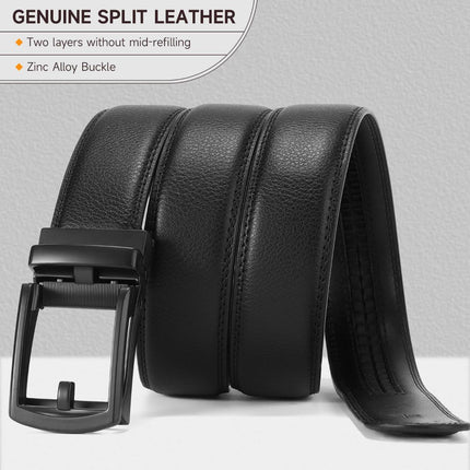 Ratchet Belt for Men Genuine Leather - Micro-Adjust Buckle Trim to Fit Dress Belt Casual to Formal Gift Boxed - Basic Black - Black - Size 42"-50" Waist Adjustable