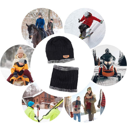 Warm Winter Beanie Hat & Scarf Set Stylish Knit Skull Cap for Men Women - Black - Size M