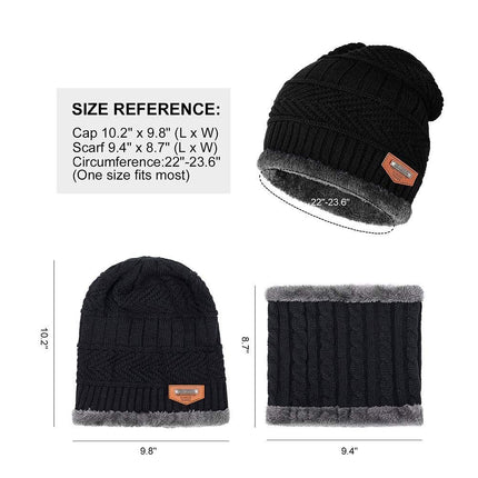 Warm Winter Beanie Hat & Scarf Set Stylish Knit Skull Cap for Men Women - Blue - Size M