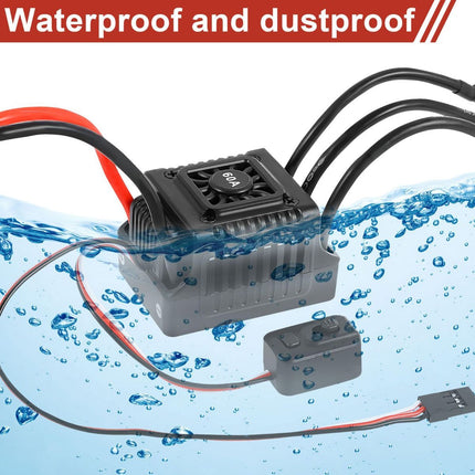 New Brushless Sensorless ESC, 60A Waterproof Dustproof Brushless Smart ESC, Sensorless Motor Combo, Multiple Protection Brushless ESC for 1/10 RC Car Truck Outdoor (T Plug)