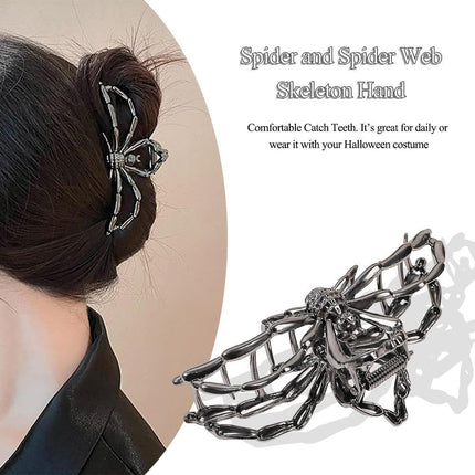 3PCS Black Spider Web Skeleton Hand Skull Hair Claw Clips (Black)