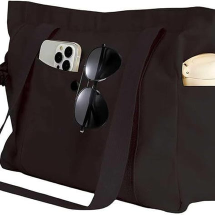 Canvas Tote Bag Multiple Pockets Durable Canvas Zipper Closure Spacious Design - Black - Size 13.7in*11.2in*5.5in