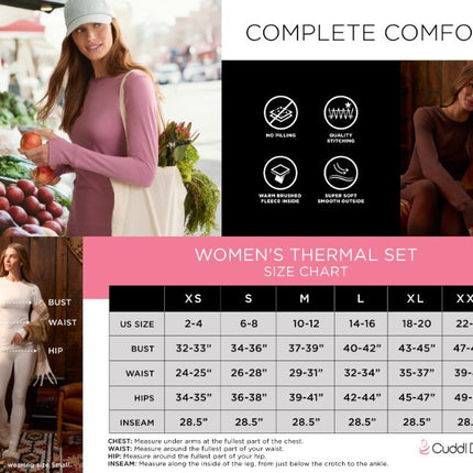 Cuddl Duds Womens Heavyweight Cold Weather Fleece Lined Thermal Set – Long Sleeve Top & Leggings - Winter Lounge Sets - Pink - Size S