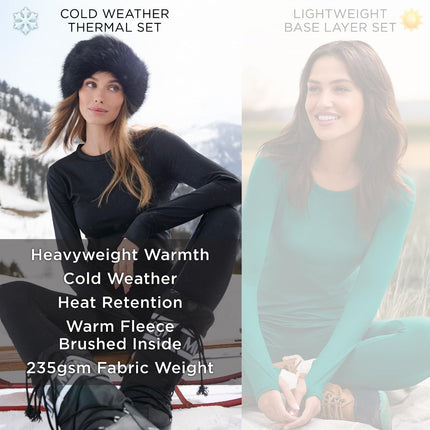 Cuddl Duds Womens Heavyweight Cold Weather Fleece Lined Thermal Set – Long Sleeve Top & Leggings - Winter Lounge Sets - Pink - Size S