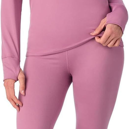 Cuddl Duds Womens Heavyweight Cold Weather Fleece Lined Thermal Set – Long Sleeve Top & Leggings - Winter Lounge Sets - Pink - Size XL