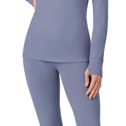 Cuddl Duds Womens Heavyweight Cold Weather Fleece Lined Thermal Set – Long Sleeve Top & Leggings - Winter Lounge Sets - Sky Blue - Size XL