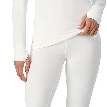 Cuddl Duds Womens Heavyweight Cold Weather Fleece Lined Thermal Set – Long Sleeve Top & Leggings - Winter Lounge Sets - White - Size XXL