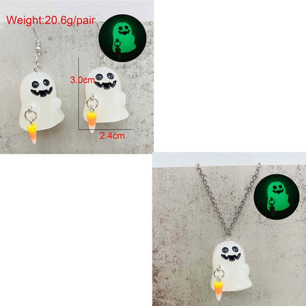 Halloween Ghosts Earrings and Necklace Set Glow in the Dark (Size B)