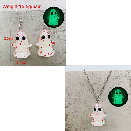 Halloween Ghosts Earrings and Necklace Set Glow in the Dark (Size D)