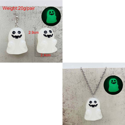 Halloween Ghosts Earrings and Necklace Set Glow in the Dark (Size F)