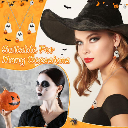 Halloween Ghosts Earrings and Necklace Set Glow in the Dark (Size F)