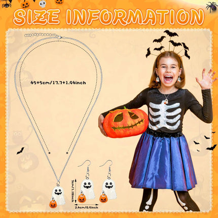 Halloween Ghosts Earrings and Necklace Set Glow in the Dark (Size F)