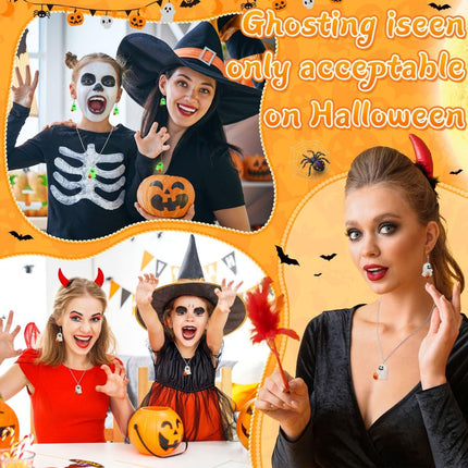 Halloween Ghosts Earrings and Necklace Set Glow in the Dark (Size F)