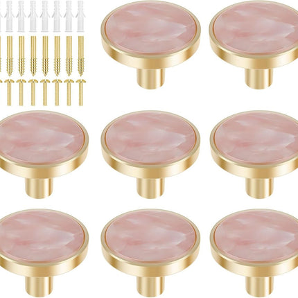8Pcs Drawer Knob Set, Zinc Alloy Dresser Pull with Screws, Decorative Drawer Handle, Exquisite Furniture Knob for Closet Dresser Door - Pink - Size 22mm