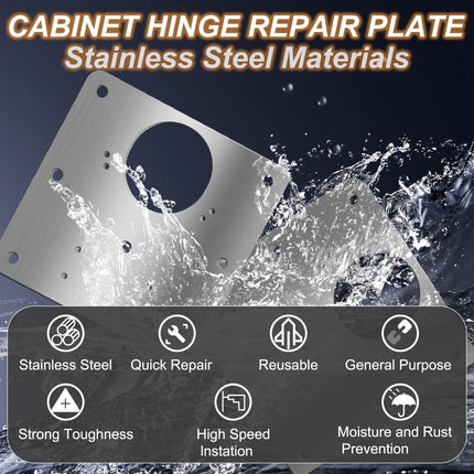 Cabinet Hinge Repair Plate, Hinges Repair Fixing Plate Cabinet Repair Board | 6 Pcs Stainless Steel Hinge Repair Brackets Kit,Kitchen Cupboard Door Hinge Repair Plate Kit with Screws Large Universal