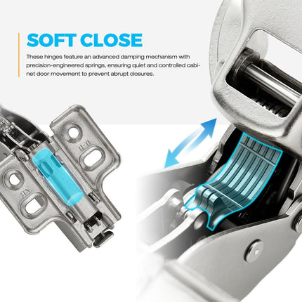 Half Overlay Soft Close Cabinet Hinges | Concealed Kitchen Cabinet Hinges, Heavy-Duty Adjustable Design, Easy Installation, for Frameless Cupboard Hardware - Silver - Size 10 PCS