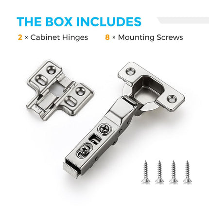 Half Overlay Soft Close Cabinet Hinges | Concealed Kitchen Cabinet Hinges, Heavy-Duty Adjustable Design, Easy Installation, for Frameless Cupboard Hardware - Silver - Size 2 PCS