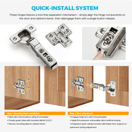 Half Overlay Soft Close Cabinet Hinges | Concealed Kitchen Cabinet Hinges, Heavy-Duty Adjustable Design, Easy Installation, for Frameless Cupboard Hardware - Silver - Size 2 PCS